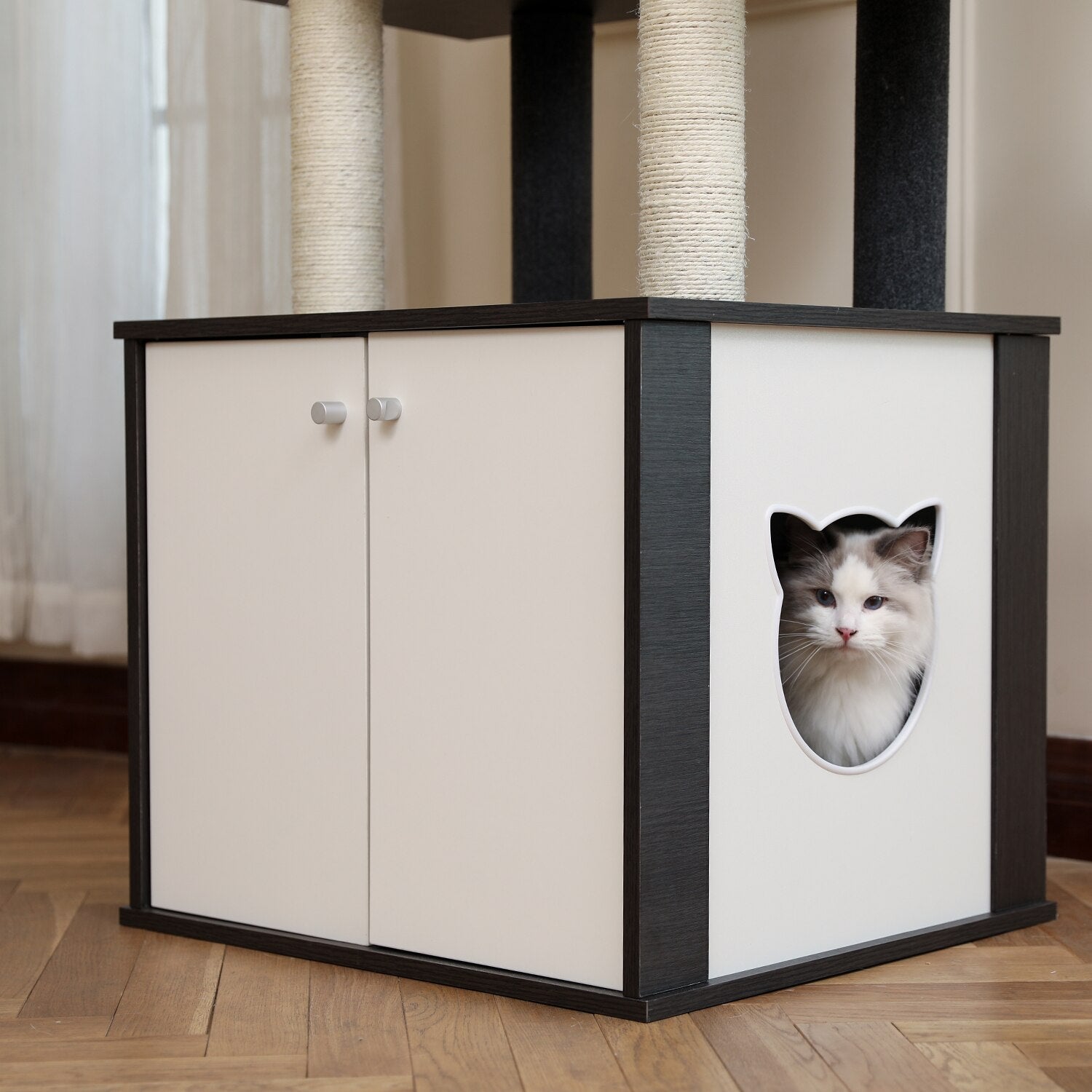 Wooden Cat Tree with Washroom