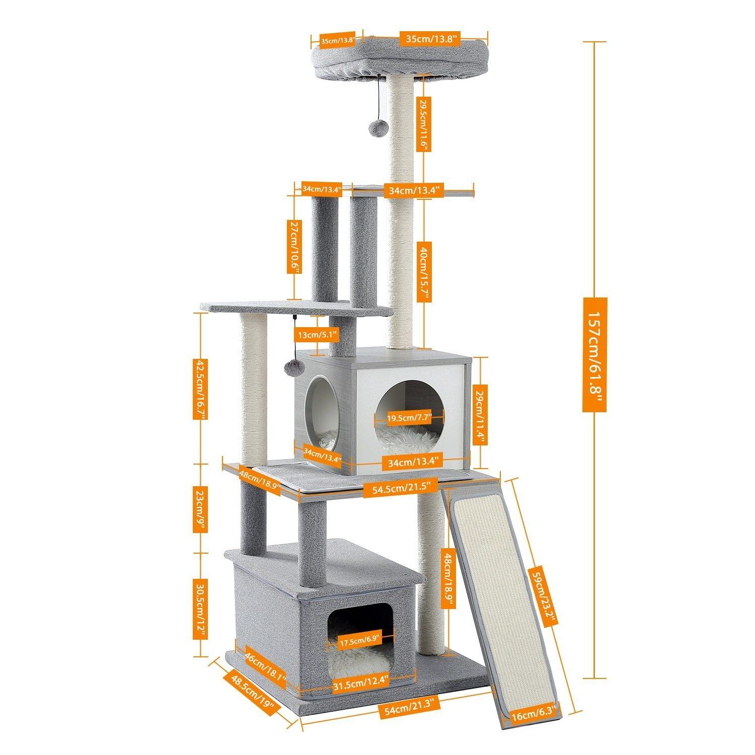 Elegant Grey Cat Tree House - The Meow Pet Shop