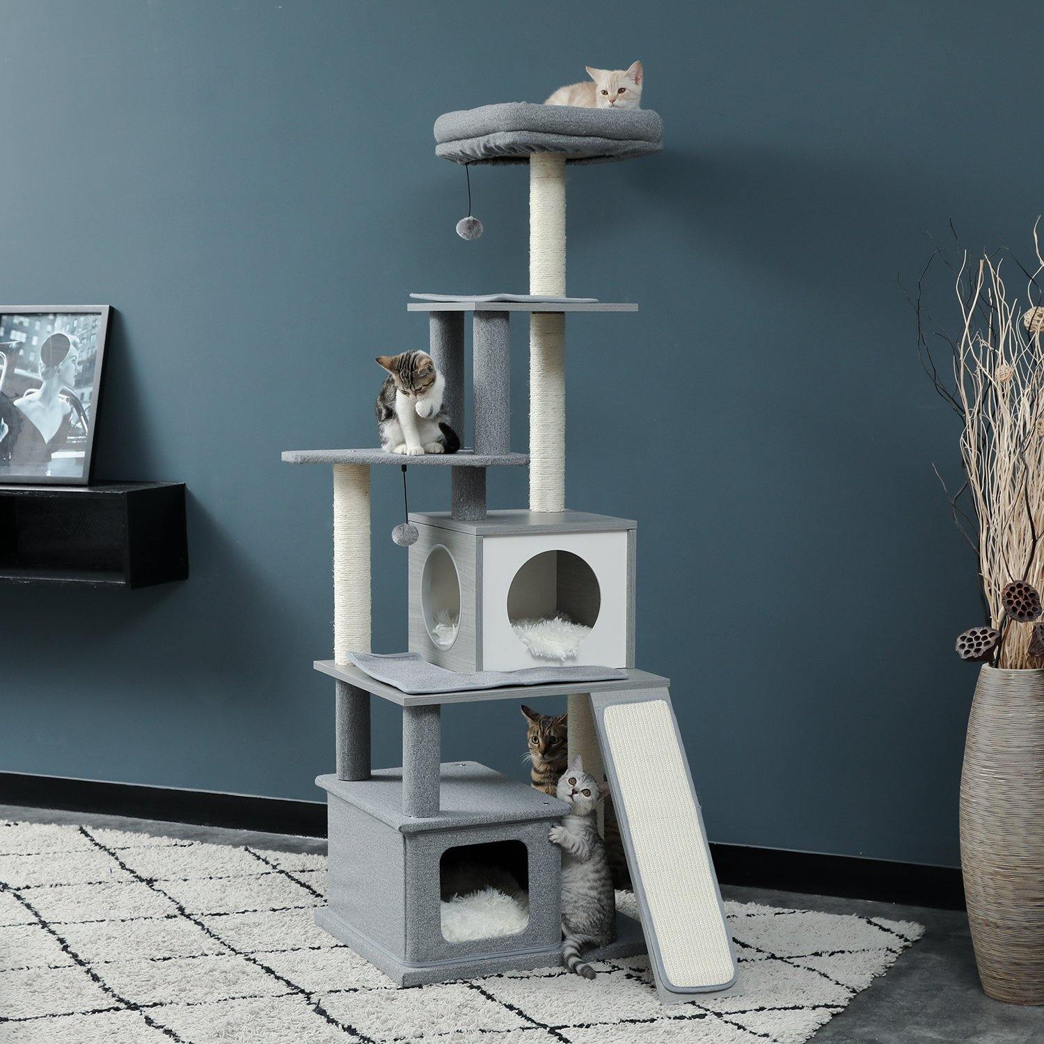 Elegant Grey Cat Tree House - The Meow Pet Shop