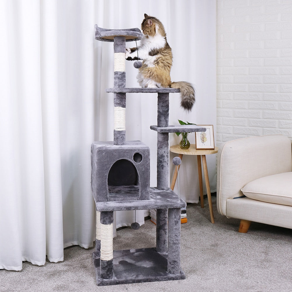 Multi-Layer Grey Cat Tree House