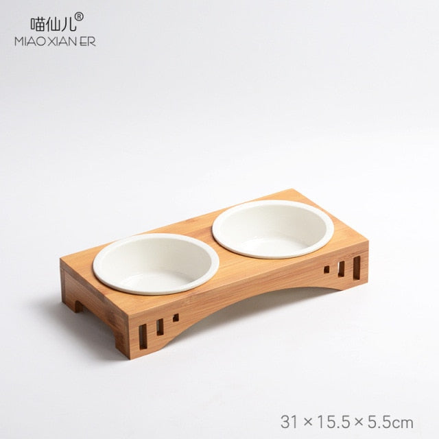 Bamboo Stand Cat Feeder