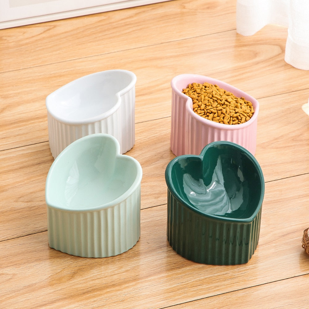Heart Shaped Ceramic Raised Cat Bowl