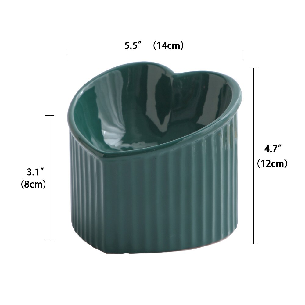 Heart Shaped Ceramic Raised Cat Bowl