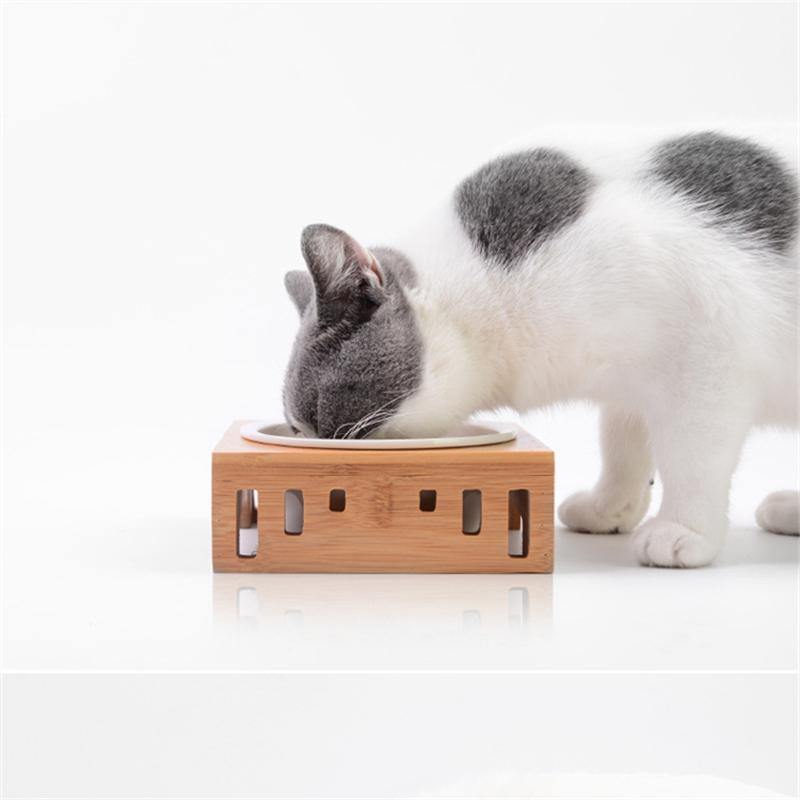 Bamboo Stand Cat Feeder - The Meow Pet Shop