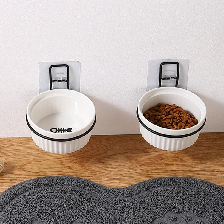 Wall-Mounted Ceramic Cat Bowl