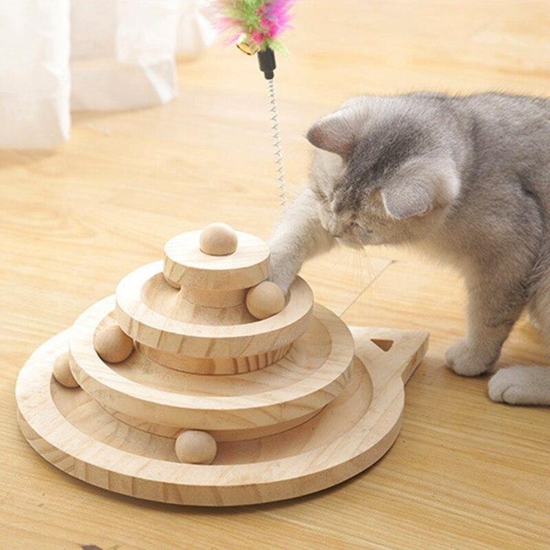 Wooden 2/3 Levels Cat Toy Tower - The Meow Pet Shop