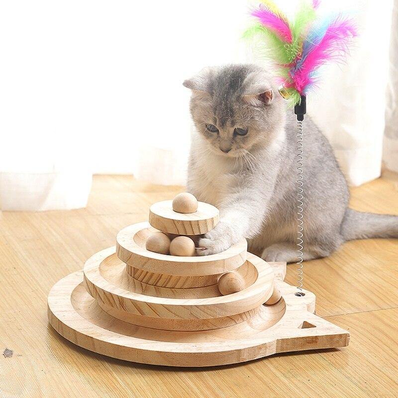 Wooden 2/3 Levels Cat Toy Tower - The Meow Pet Shop