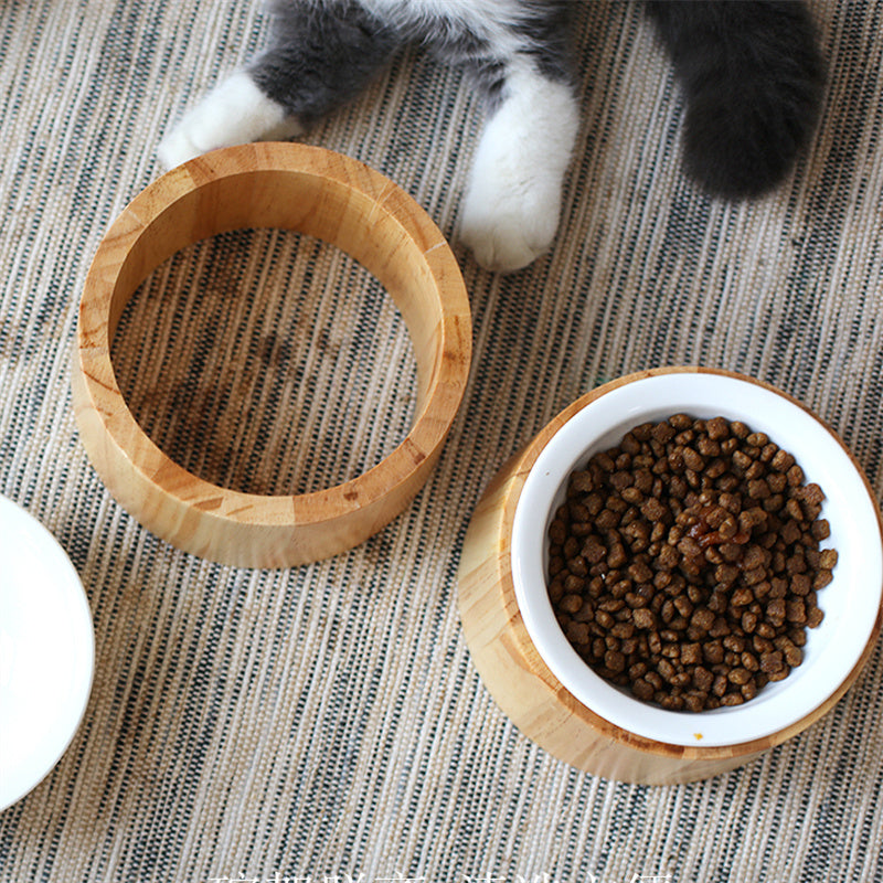 Single Cat Bowl with Bamboo Stand