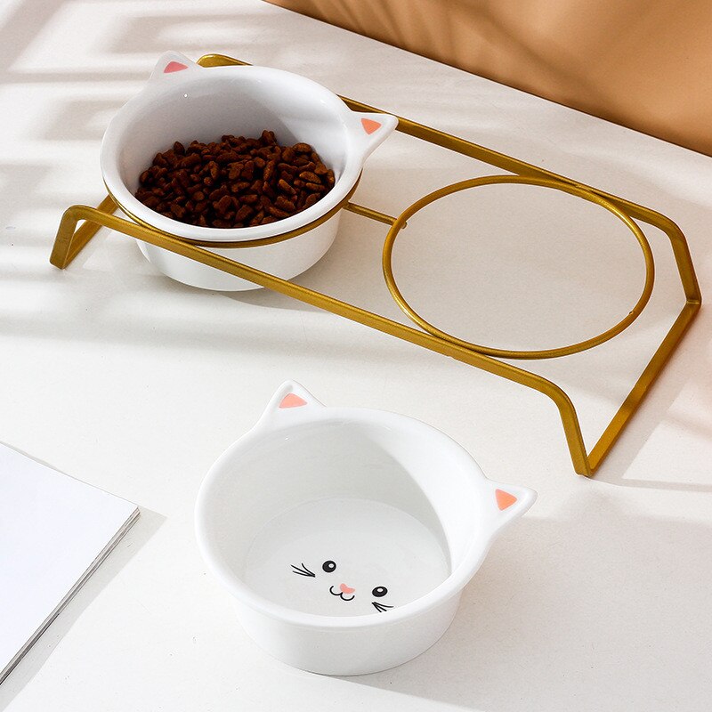 Elevated Cat Bowl with Gold Stand