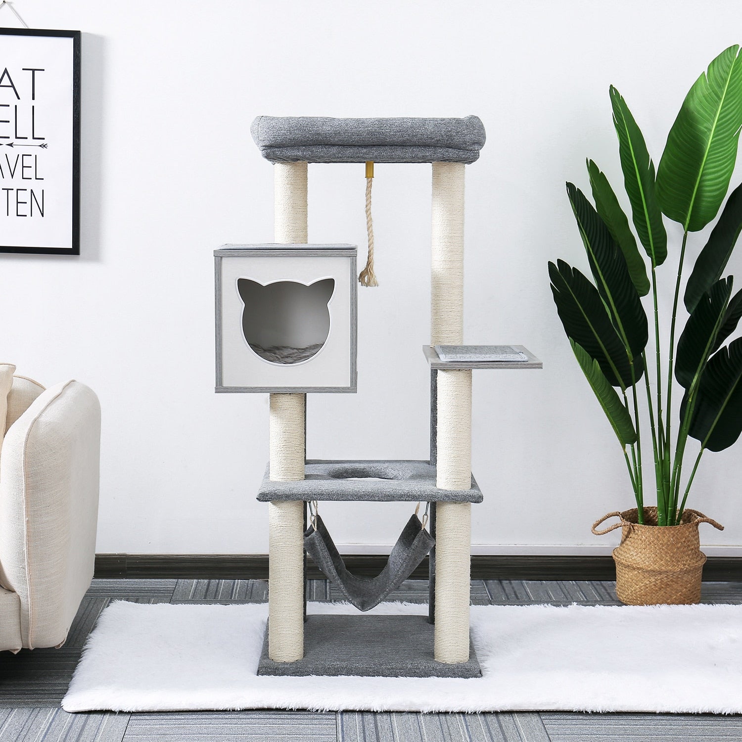 Clean Grey Cat Tree Tower