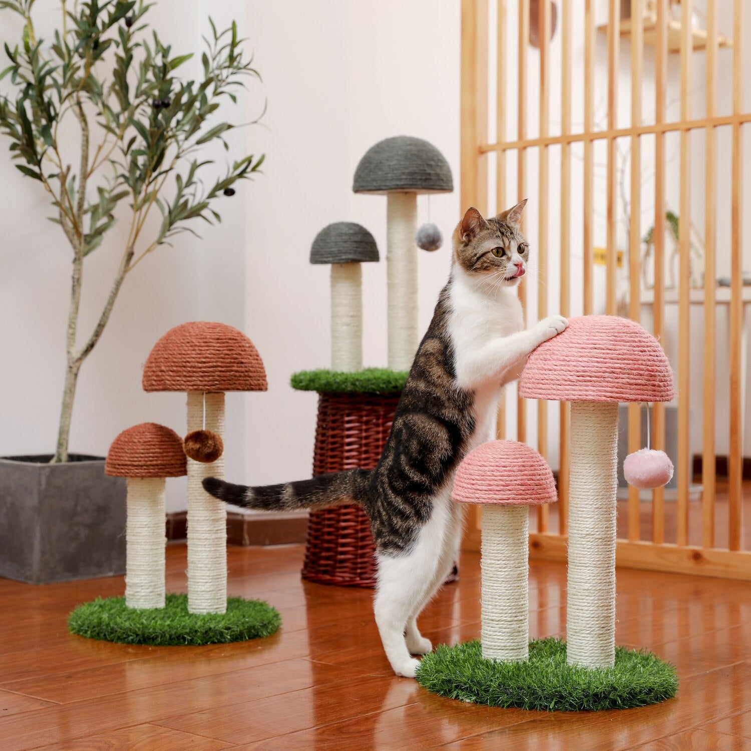 Double Mushroom Cat Scratching Post