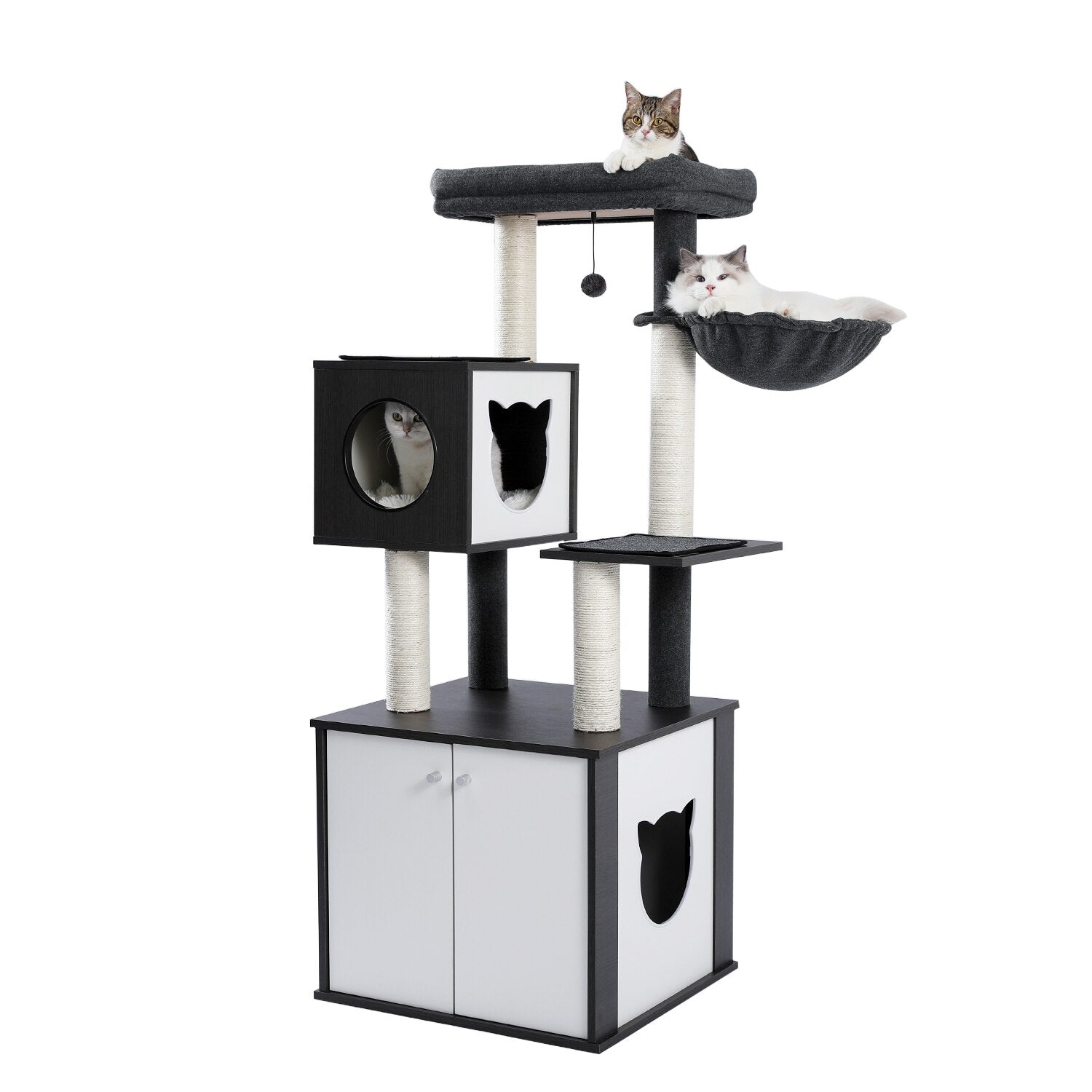 Wooden Cat Tree with Washroom