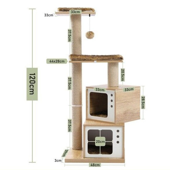 Wooden Cat Tower Scratching Post