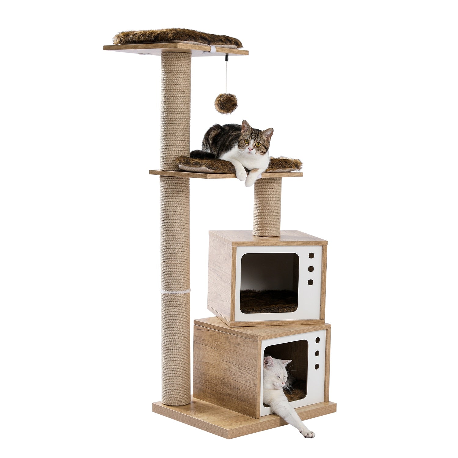 Wooden Cat Tower Scratching Post